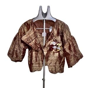 Pretty Afrika Textured Cropped Jacket Brown Gold Artisan Boho L XL (No Tag)